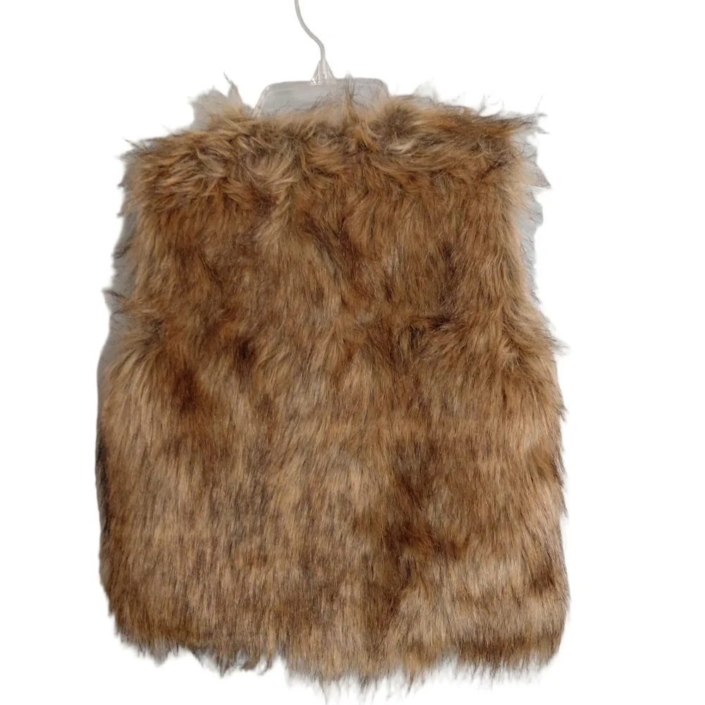 Girls Faux Fur Vest Brown Boho Cozy Layering Kids Size 8–10 - Picture 3 of 4